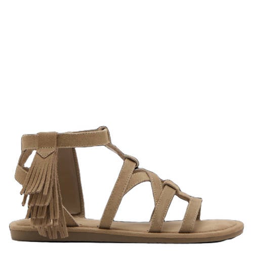 Mango Kids leren sandalen met franjes lichtbruin