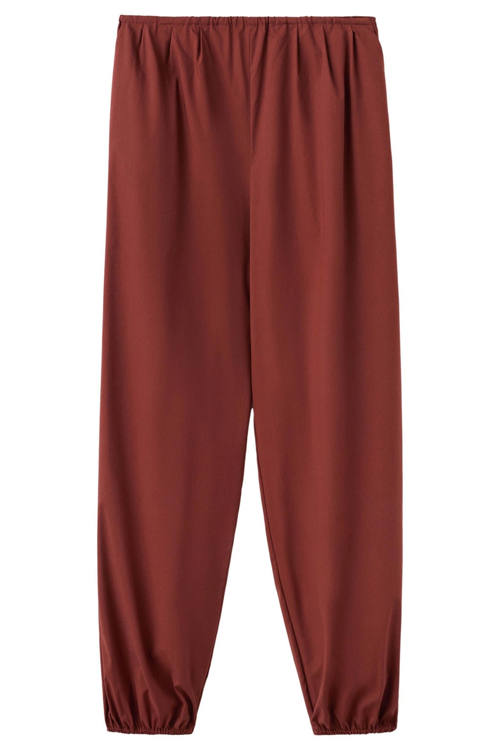 Donkerrode dames Mango barrel regular waist broek van katoen met elastische tailleband en effen