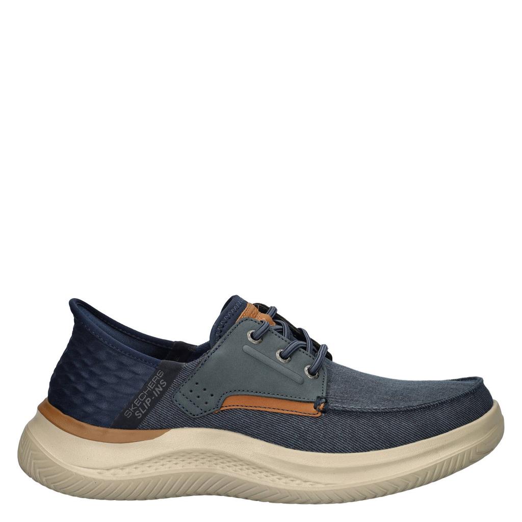 Denim en blauwe heren Skechers Hands Free Slip-Ins Hasting bootschoenen van denim met elastische veters