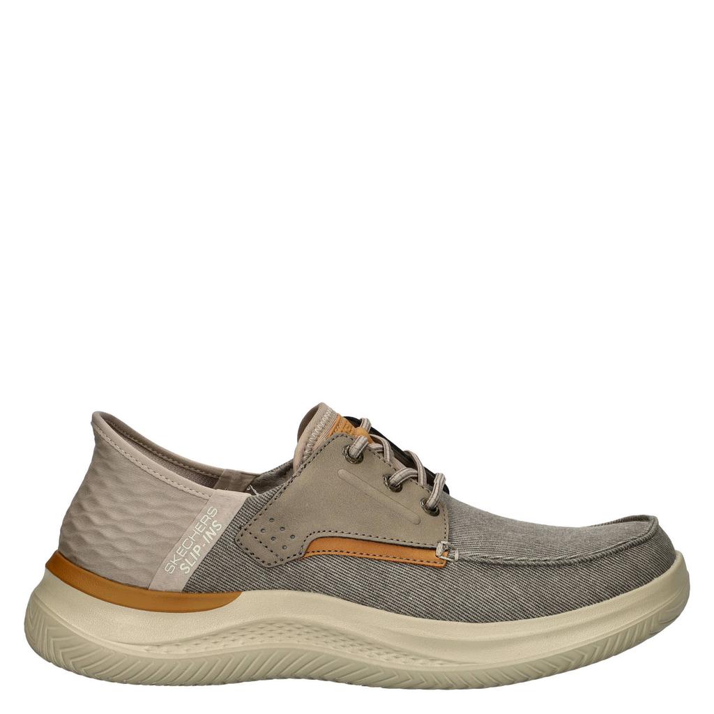 Denim en taupe heren Skechers Hands Free Slip-Ins Hasting bootschoenen van denim met elastische veters