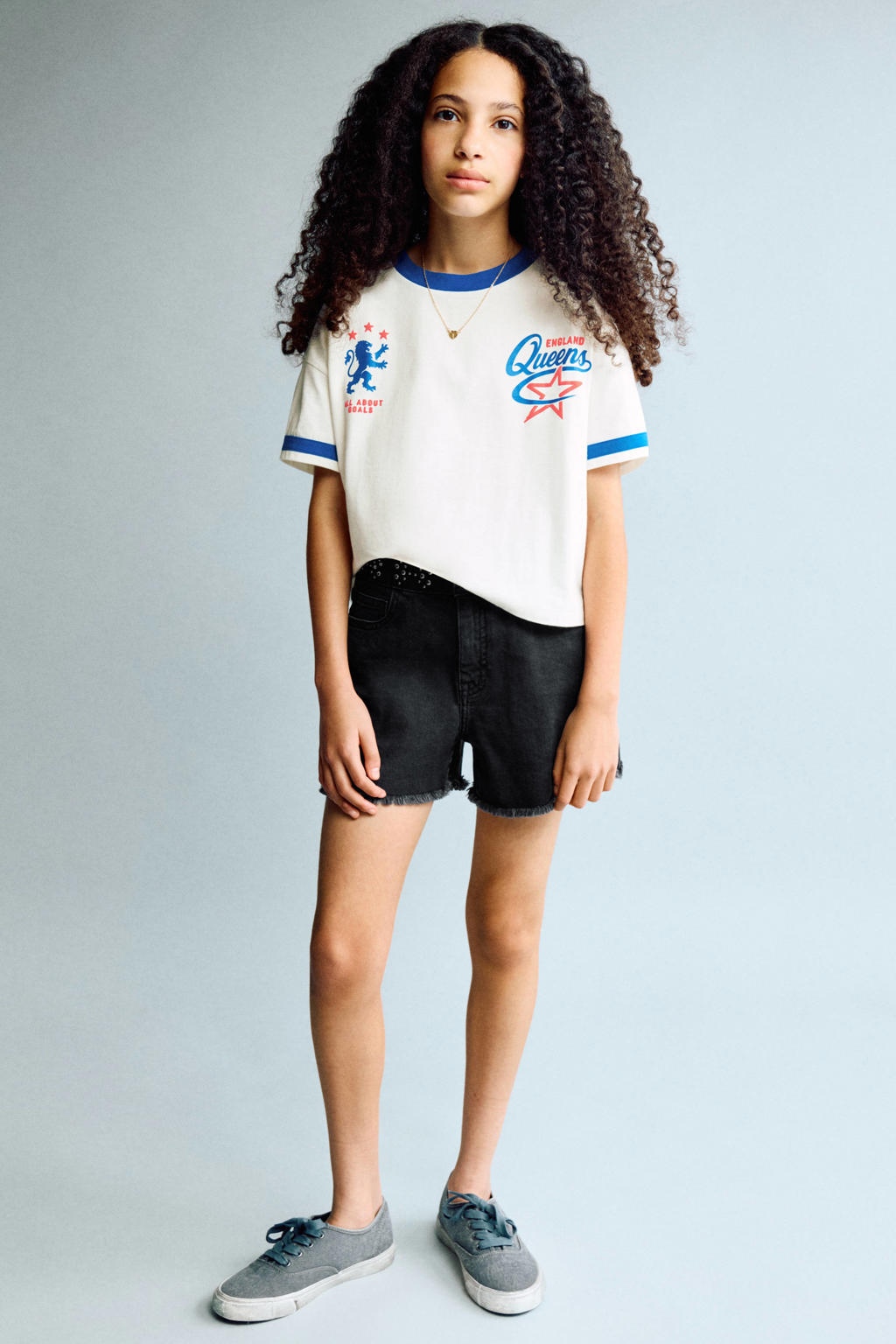 Black denim meisjes Mango Kids short black van denim met rits- en knoopsluiting en effen