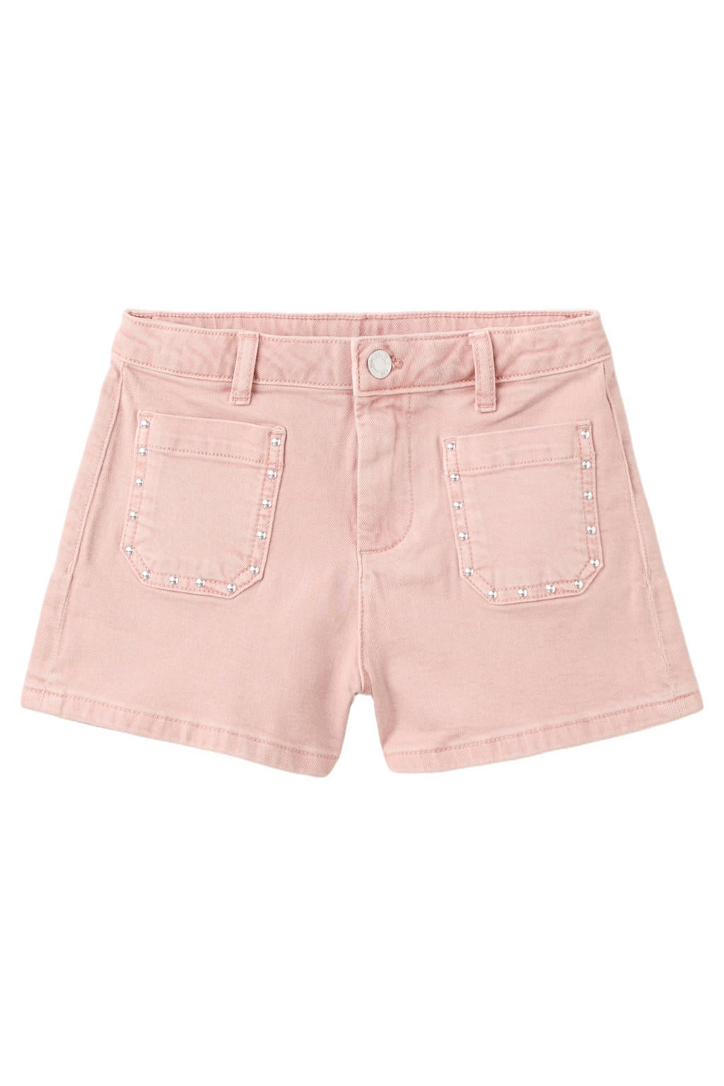 Roze meisjes Mango Kids short van denim met rits- en knoopsluiting en effen