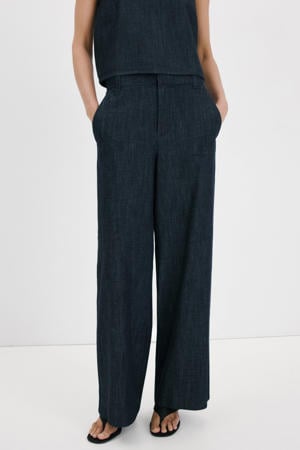 wide leg high waist broek donkerblauw
