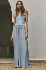 thumbnail: Lichtblauwe dames Mango top van viscose met effen en strapless hals