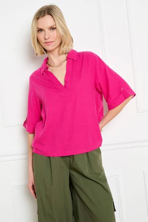 blouse met linnen fuchsia