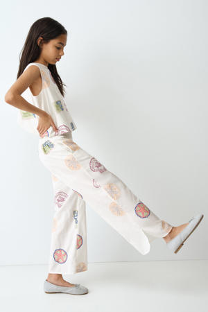 mouwloze top met linnen wit/multicolor