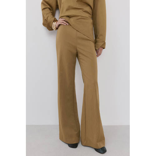 Mango bootcut high waist broek oker