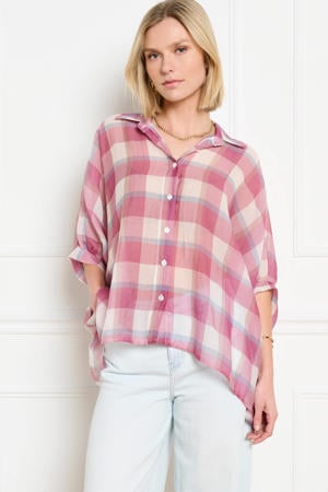 geruit blouse roze