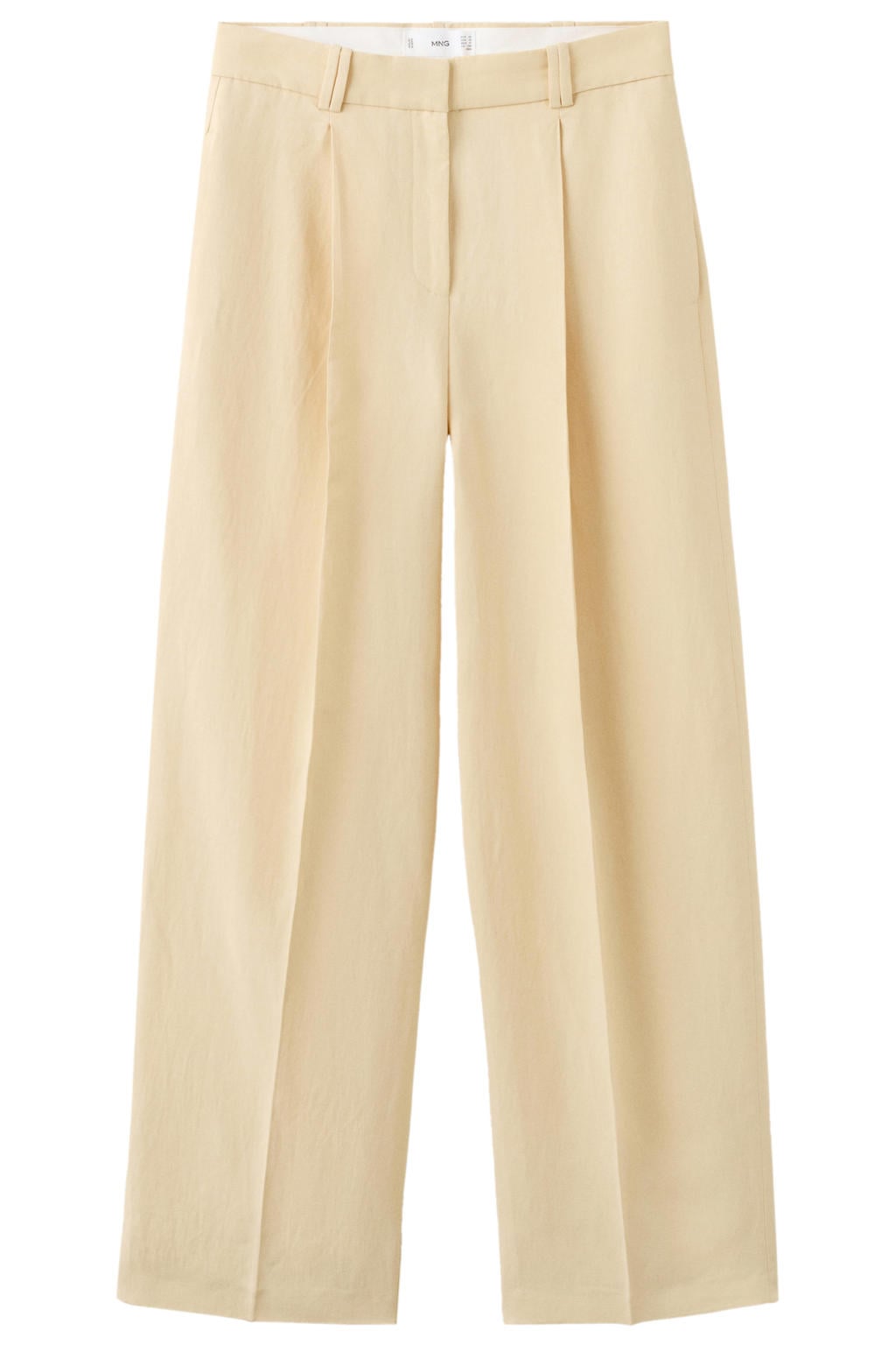 Lichtgele dames Mango wide leg regular waist broek van viscose met rits- en haaksluiting en effen