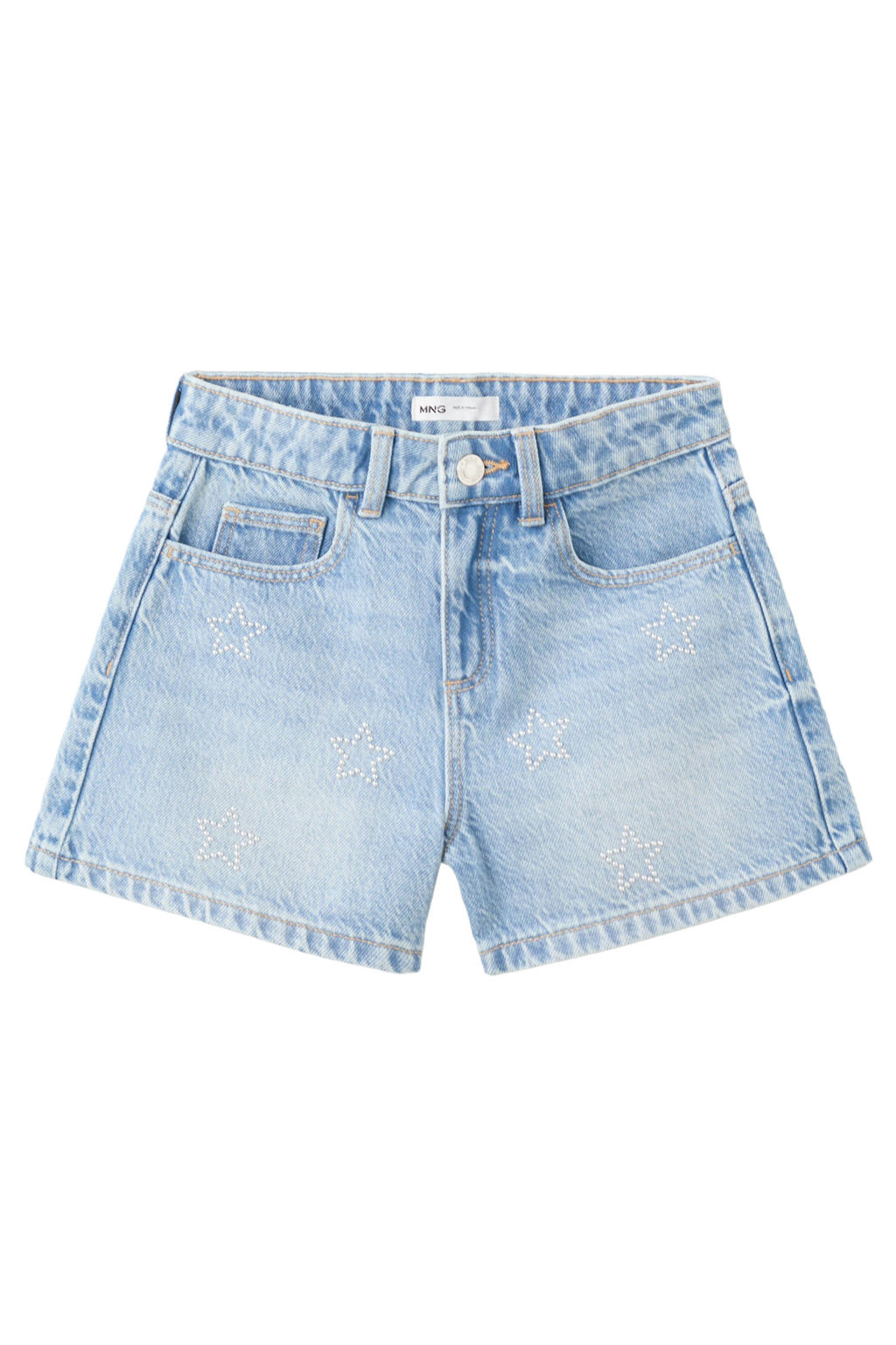 Light blue denim meisjes Mango Kids short van denim met rits- en knoopsluiting en effen