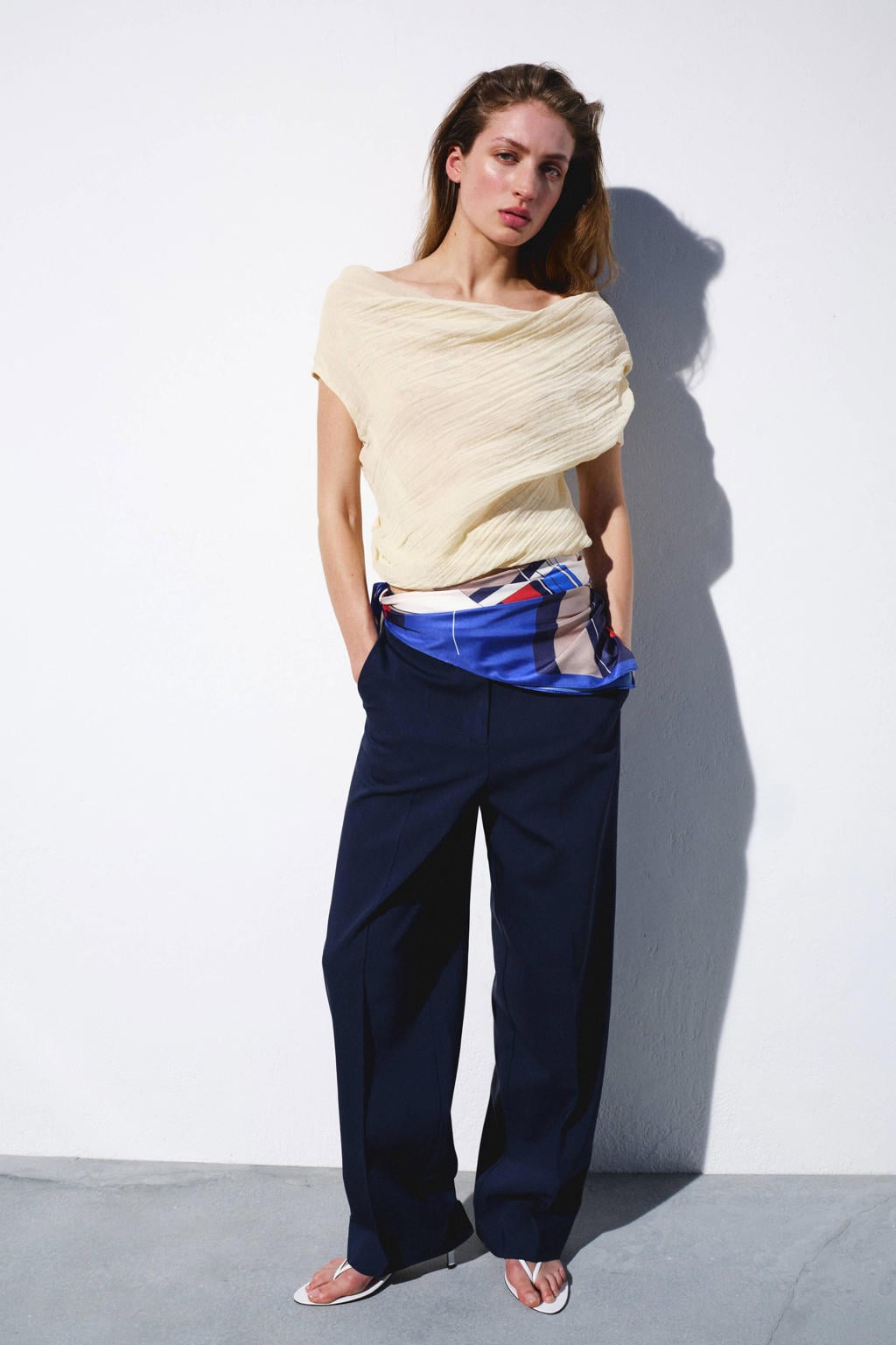 Beige dames Mango top van viscose met effen, korte mouwen en off shoulder hals