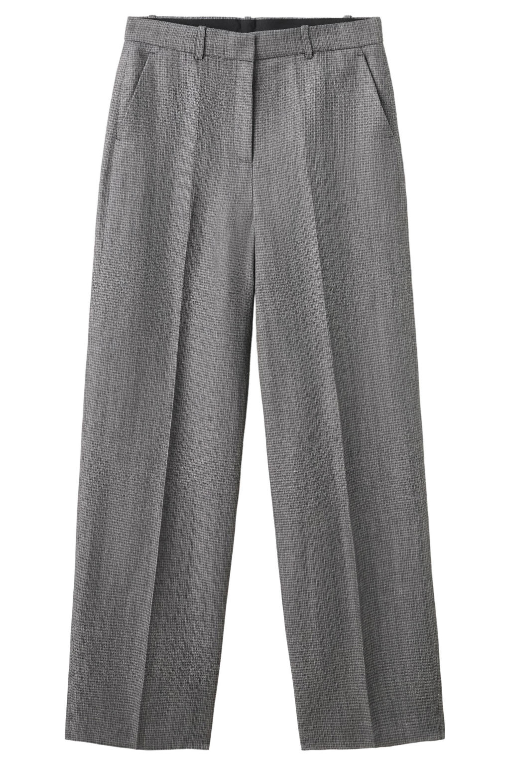 Grijze dames Mango wide leg regular waist broek van viscose met rits, haak- en knoopsluiting en effen