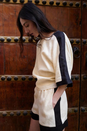 linnen short beige/zwart