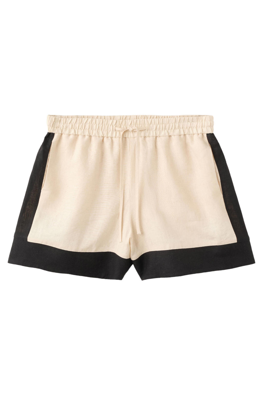 Beige en zwarte dames Mango linnen short met regular fit, regular waist, elastische tailleband en effen