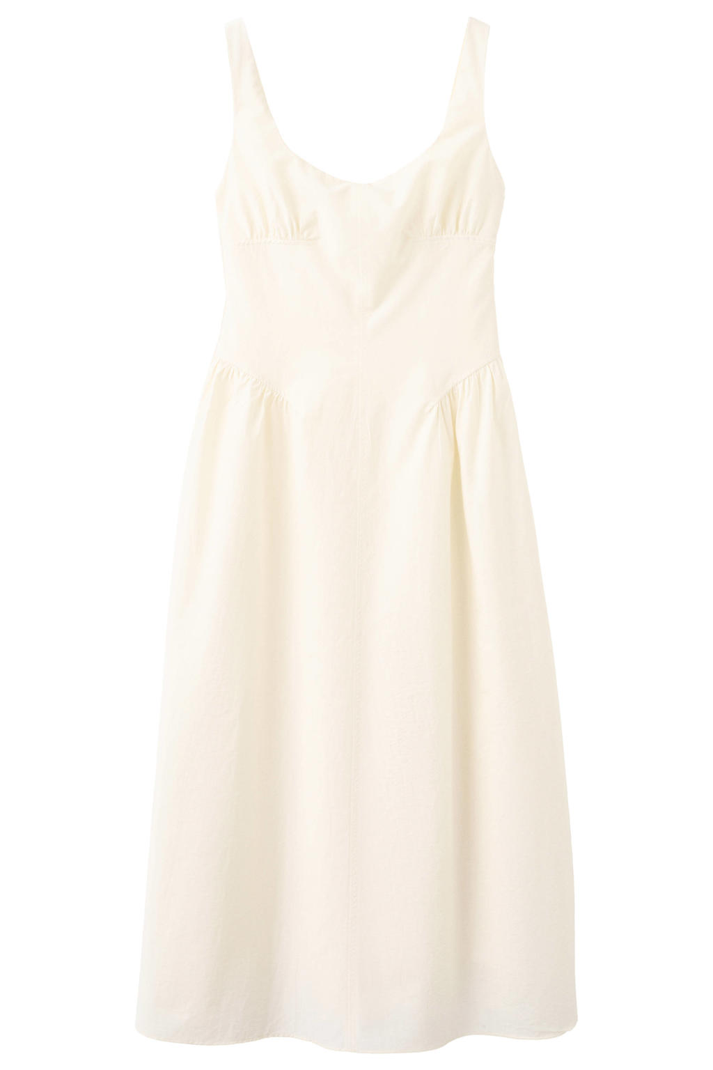 Ecru dames Mango maxi jurk van katoen met effen, korte mouwen, vierkante hals en ritssluiting