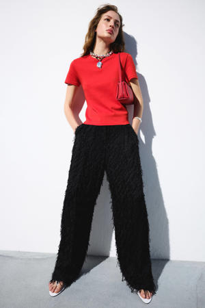 Putaowor Dames Chiffon Hoge Elastische Taille Palazzo Dressy Broek Flare Rechte Pijp Trousers, 32