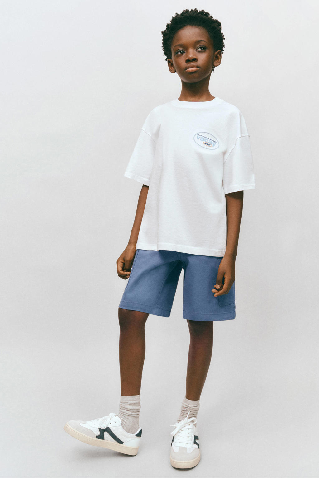Medium blue denim jongens Mango Kids short van denim met rits- en drukknoopsluiting en effen