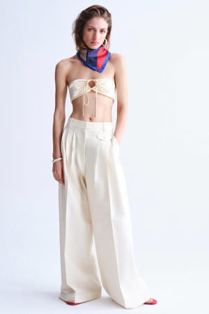 wide leg regular waist broek crème