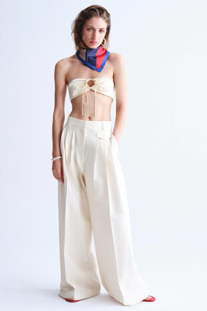 wide leg regular waist broek crème