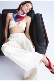 thumbnail: Mango wide leg regular waist broek crème