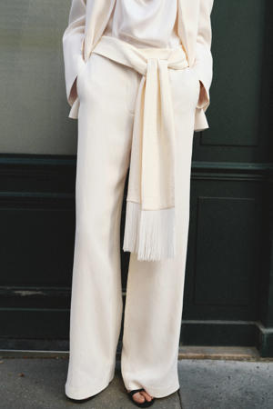 wide leg regular waist broek beige