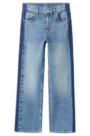 low waist straight leg jeans medium blue denim