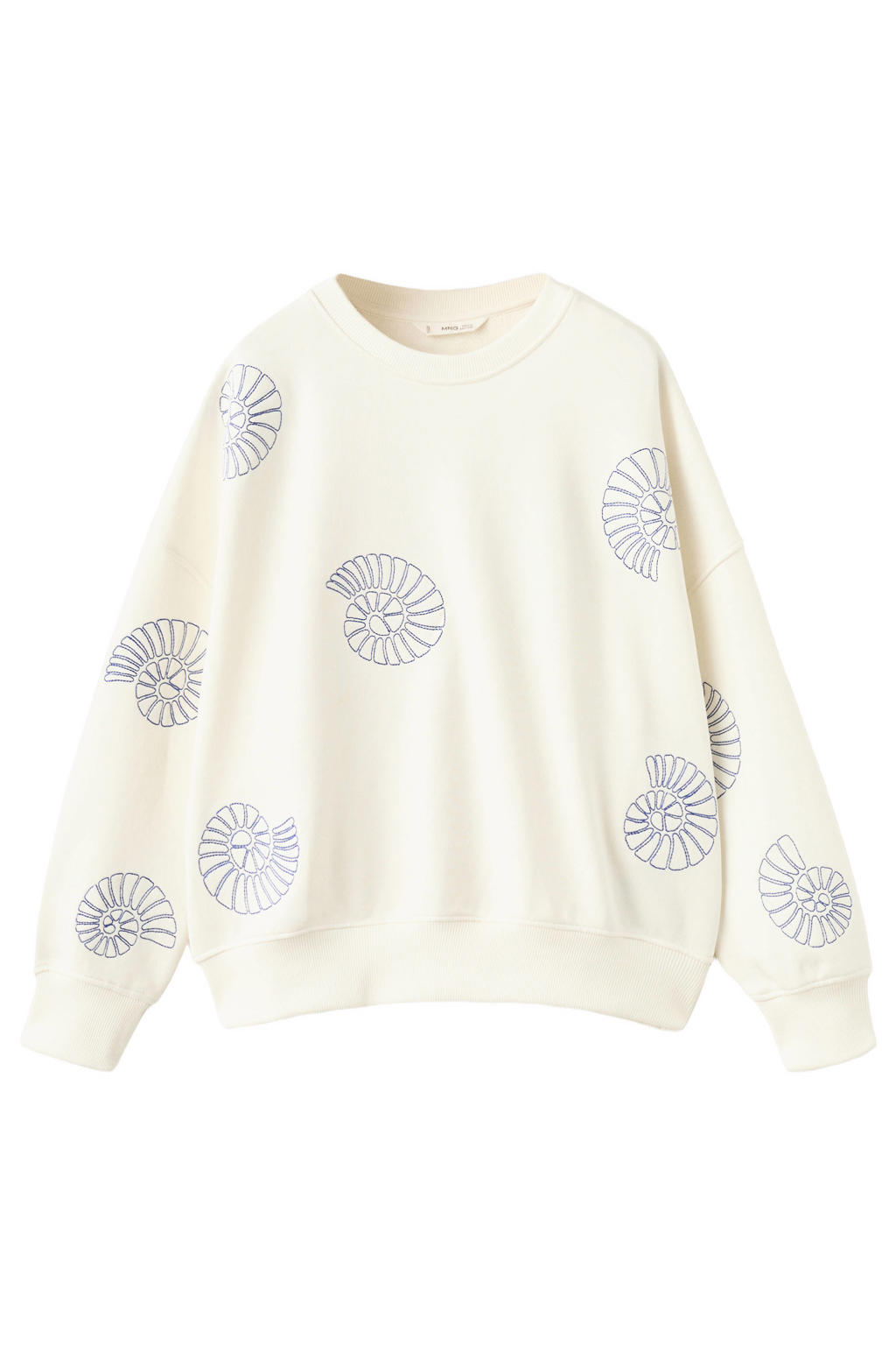 Ecru meisjes Mango Kids sweater met lange mouwen, ronde hals en geribde boorden
