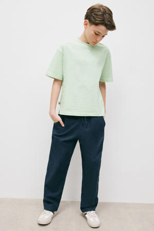casual broek met linnen marineblauw
