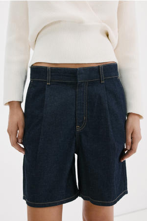 wide leg regular waist short dark blue denim
