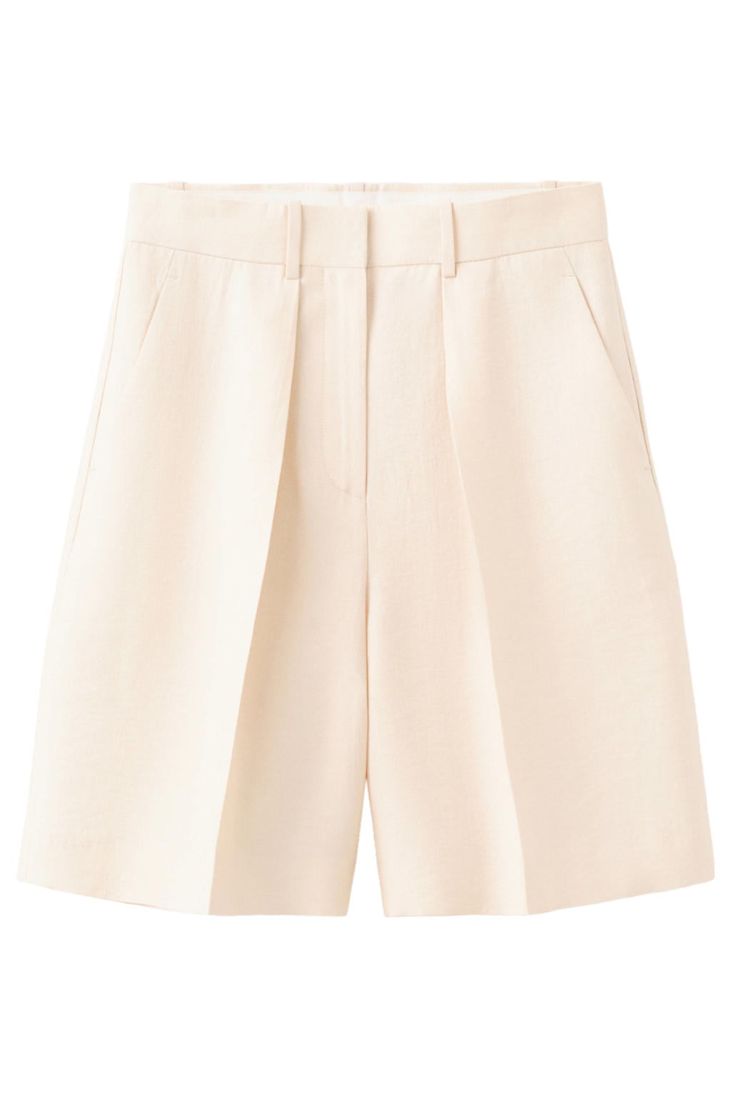 Beige dames Mango regular waist bermuda short van lyocell met rits, haak- en knoopsluiting en effen