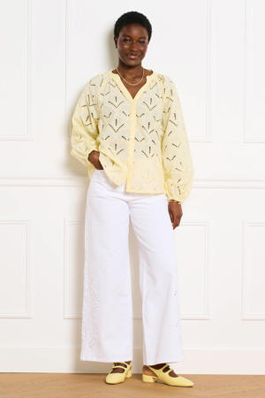wide leg high waist broek wit broderie