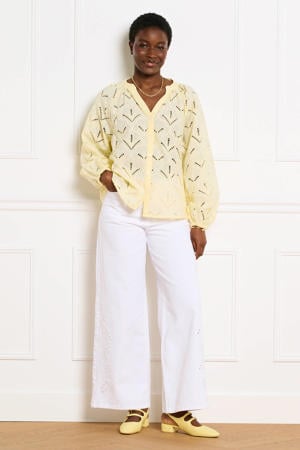 wide leg high waist broek wit broderie