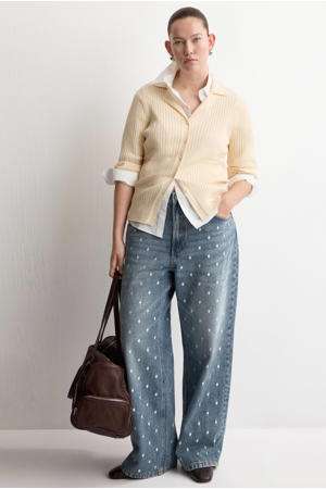 wide leg jeans met stippen medium blue denim