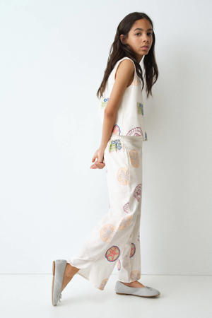 casual broek met linnen wit/multicolor