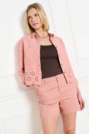spijkerjas broderie roze