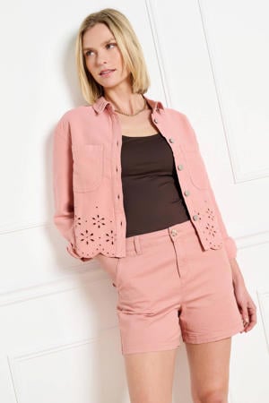 spijkerjas broderie roze