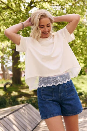 regular high waist denim short medium blue denim
