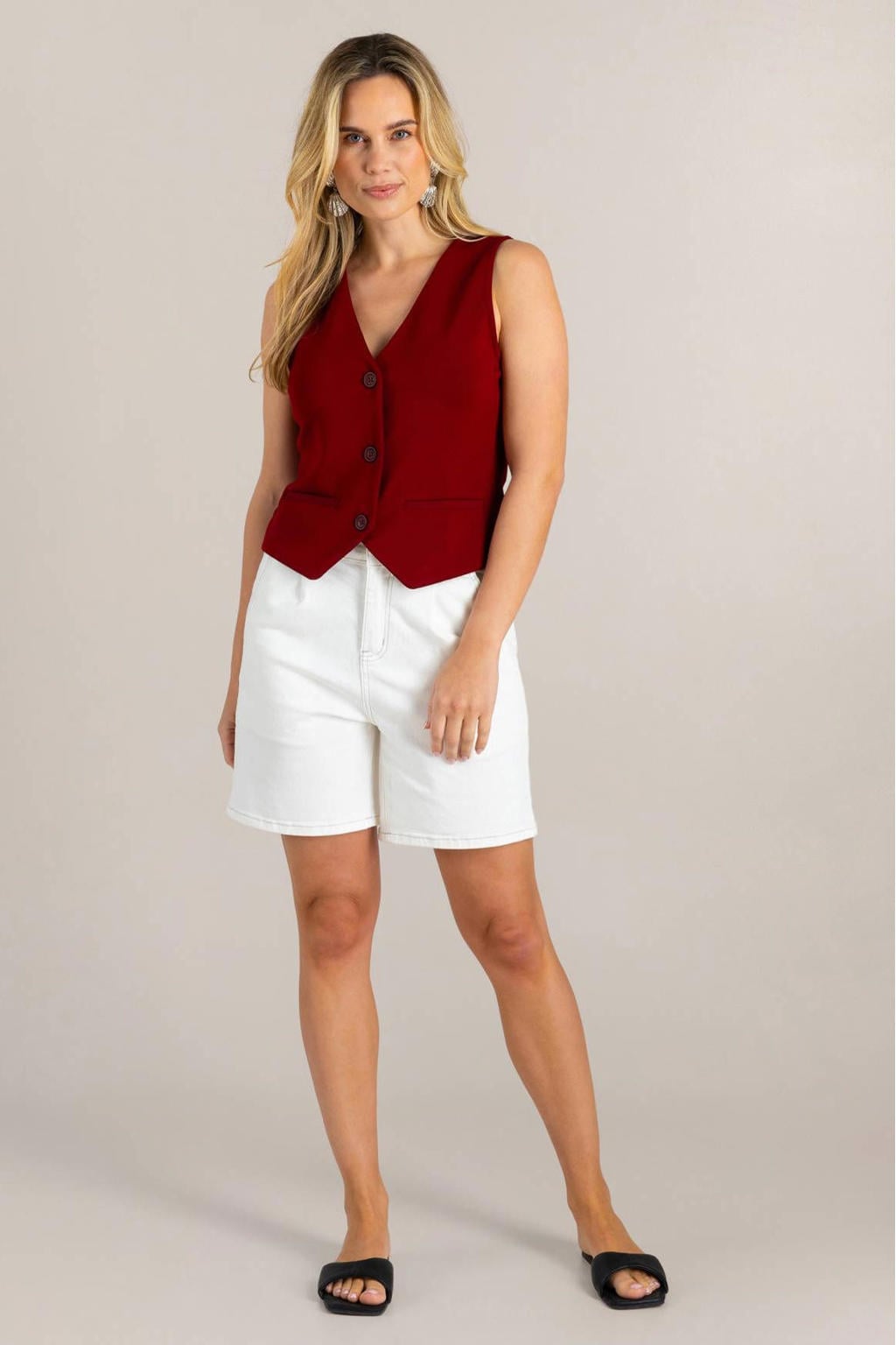 Witte dames Ivy Beau straight regular waist short van denim met rits- en knoopsluiting en effen