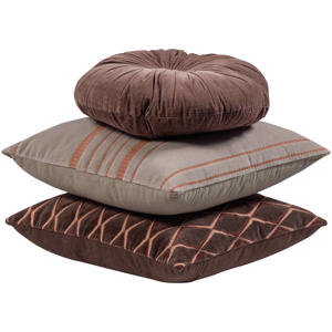 AZIZ sierkussen velvet  BRUIN/NATUREL (set van 3) (45x45x10 cm)
