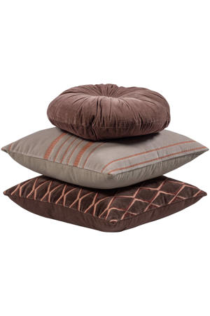 AZIZ sierkussen velvet  BRUIN/NATUREL (set van 3) (45x45x10 cm)