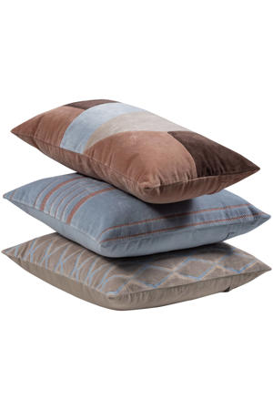 LAON sierkussen velvet NATUREL/BLAUW (set van 3) (45x45x10 cm)