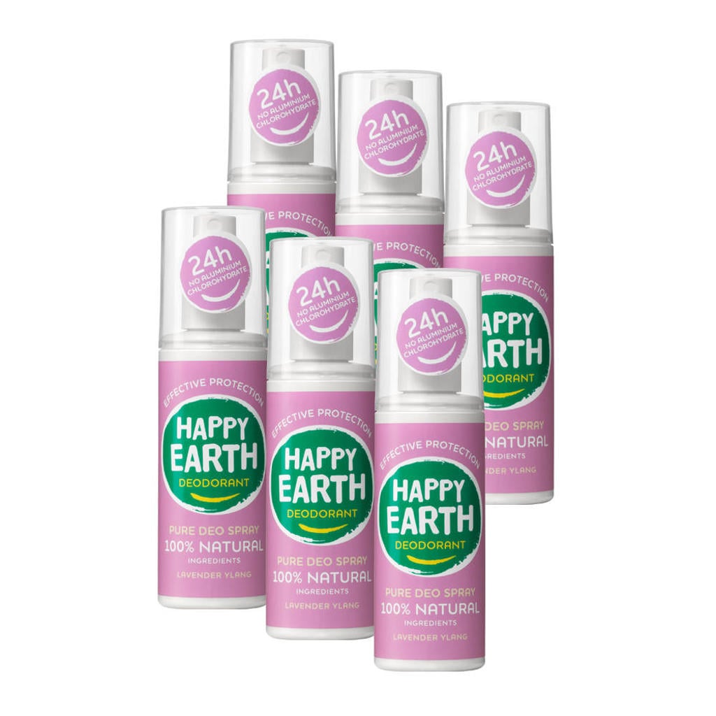 Happy Earth deodorant spray Lavendel Ylang - 6 stuks