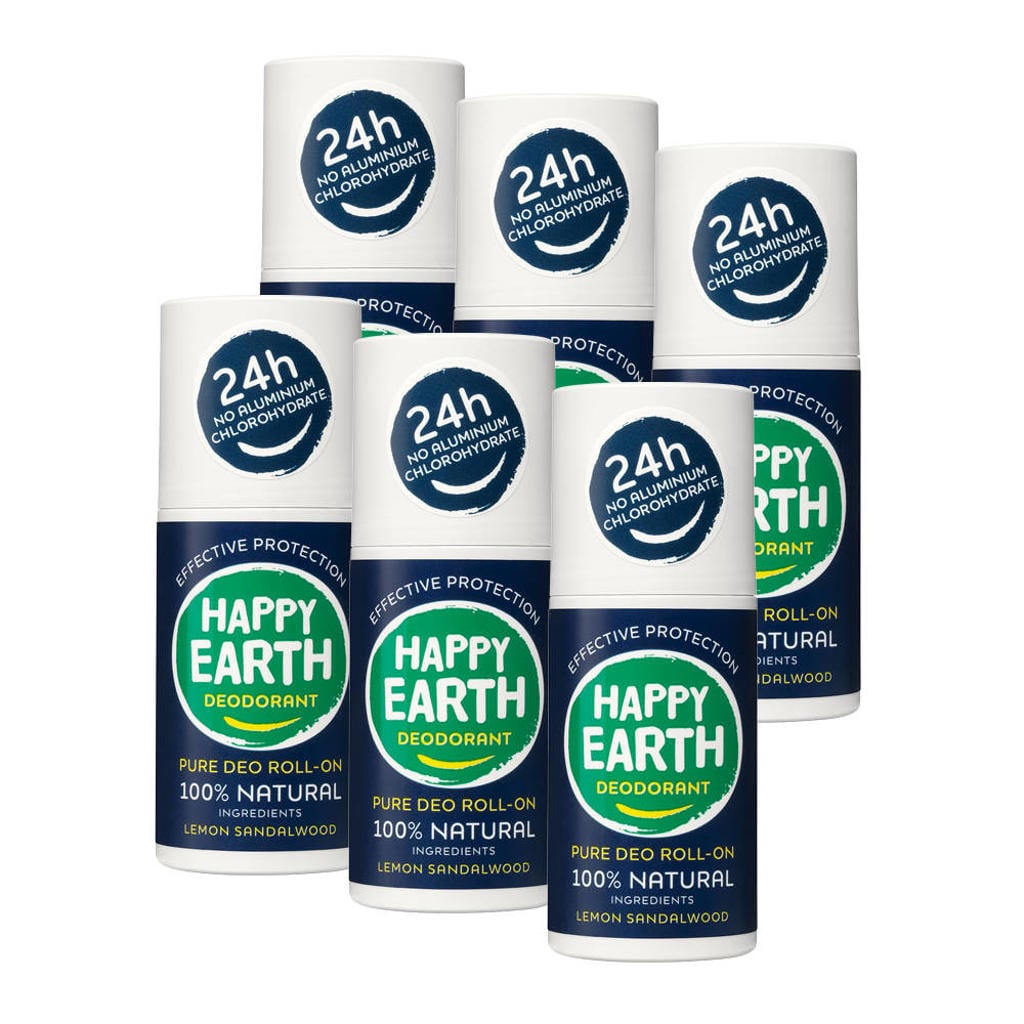 Happy Earth deodorant roller Lemon Sandelwood - 6 stuks