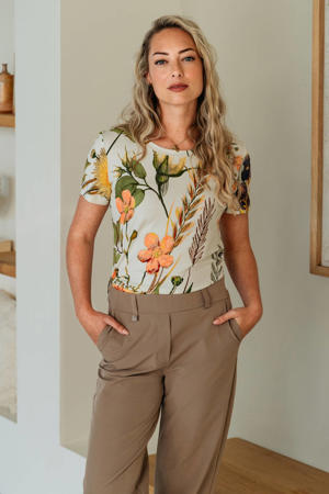 gebloemde T-shirt ecru
