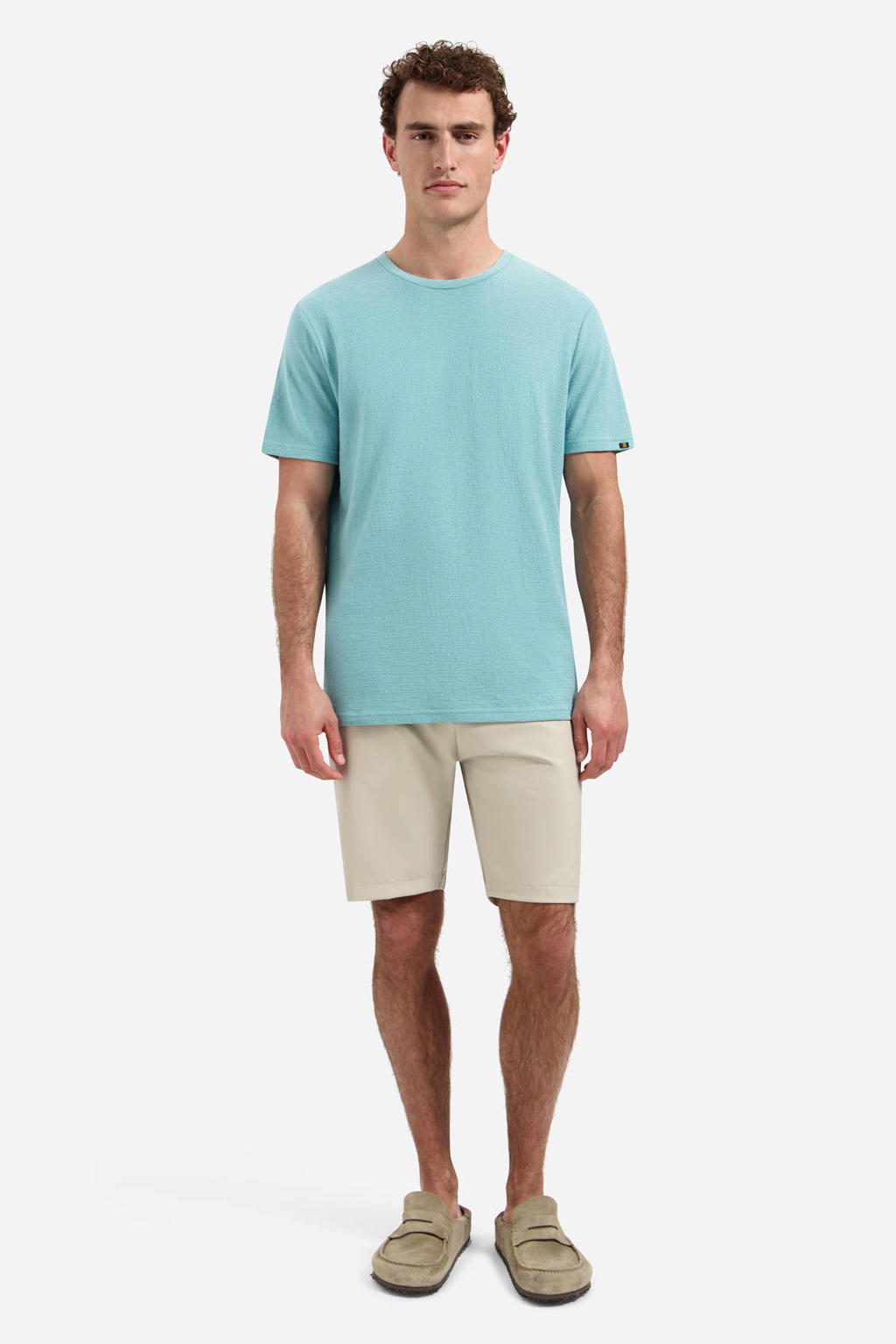 Blauwe heren No Excess regular T-shirt van katoen met effen, korte mouwen en ronde hals