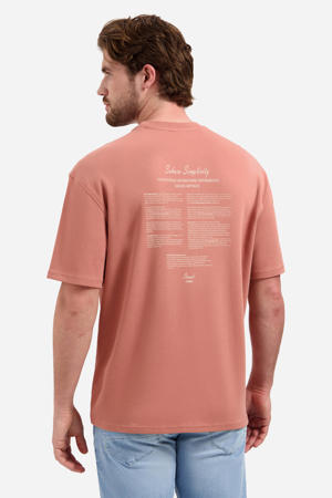 relaxed T-shirt met backprint koraalrood
