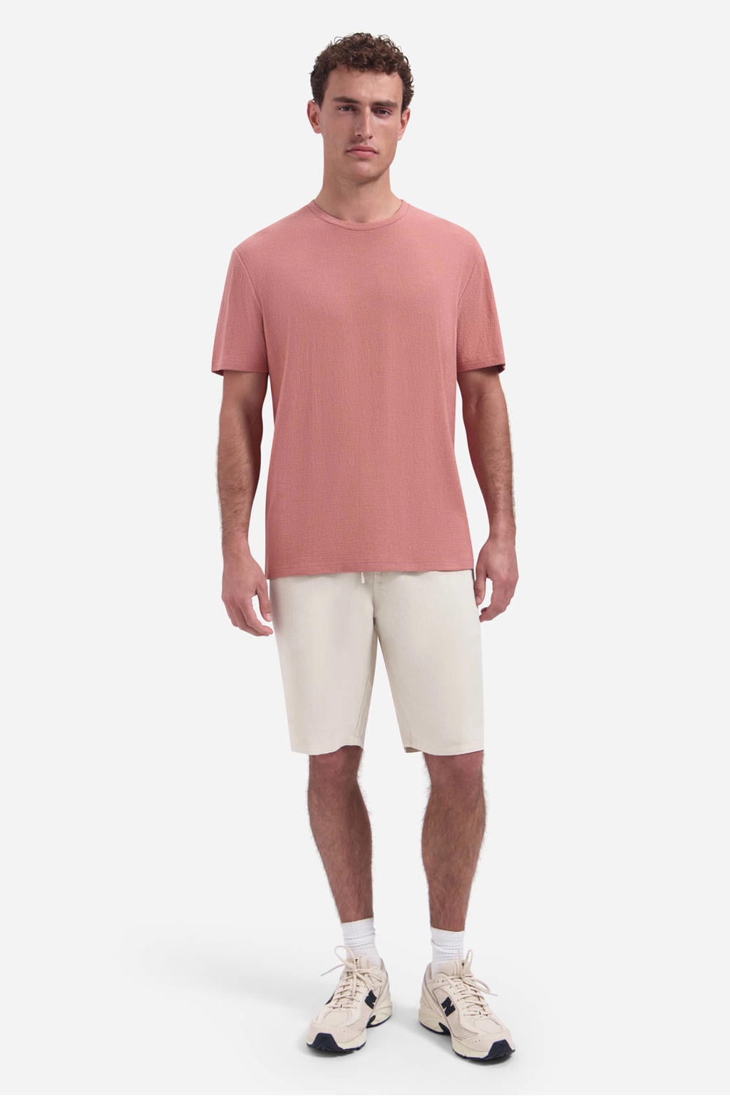 Roze heren No Excess regular T-shirt van katoen met effen, korte mouwen en ronde hals