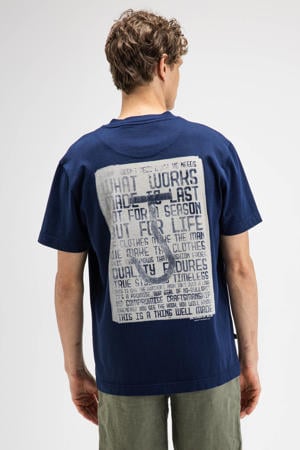 regular fit T-shirt met backprint - donkerblauw