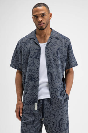regular fit overhemd met borduursels en print - grijsblauw