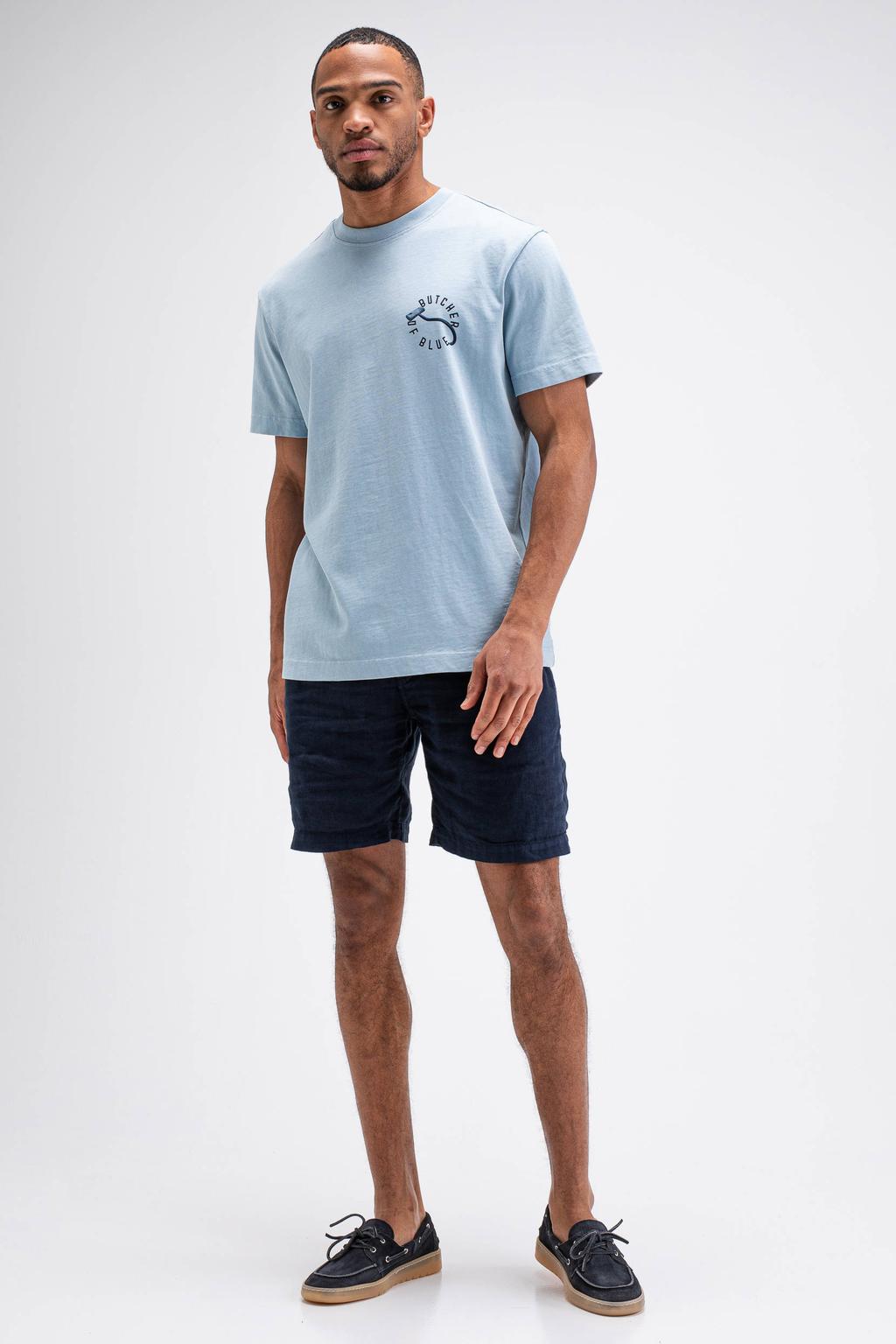 Lichtblauwe heren Butcher of Blue regular fit T-shirt van katoen met korte mouwen en ronde hals